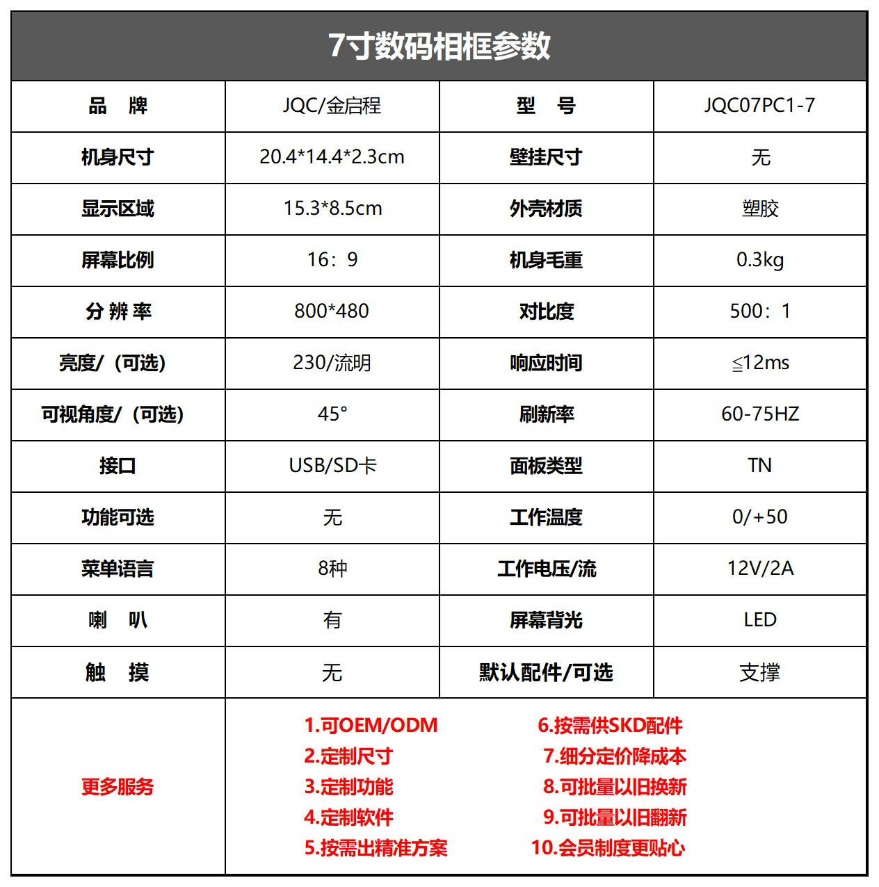 7寸单机插卡数码相框 | 广告机视频音乐相册播放宣传送礼