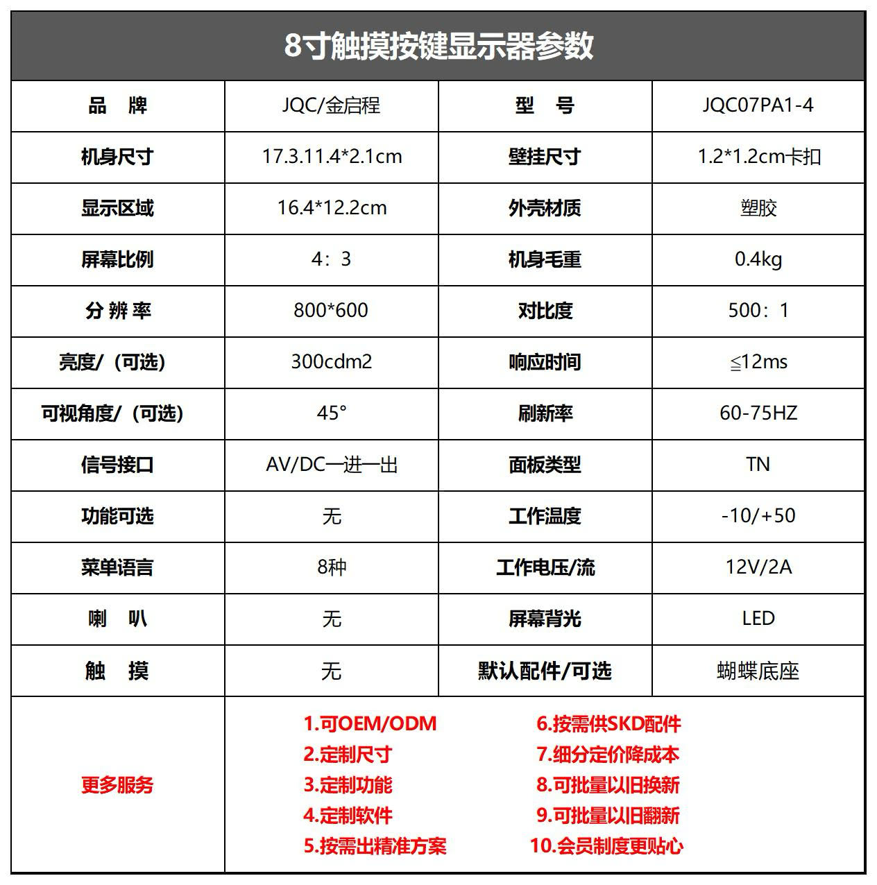 8寸触摸按键显示器 | 一滴血显微镜医疗科研显示器