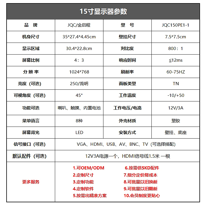 15寸显示器支持镜像翻转多尺寸可选