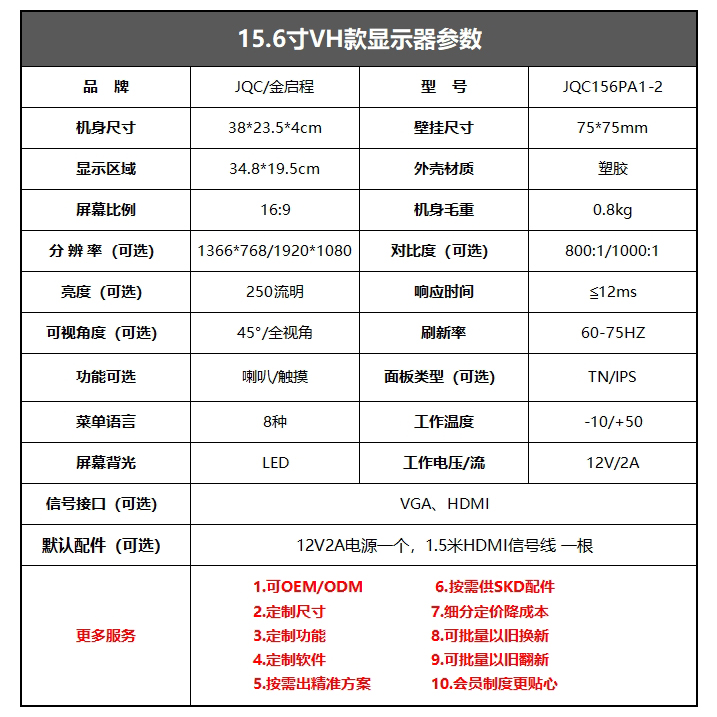 15.6寸显示器VGA\HDMI款