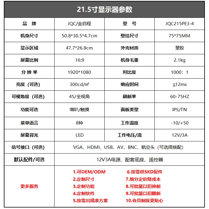 21.5寸白色医用航空头接口显示器