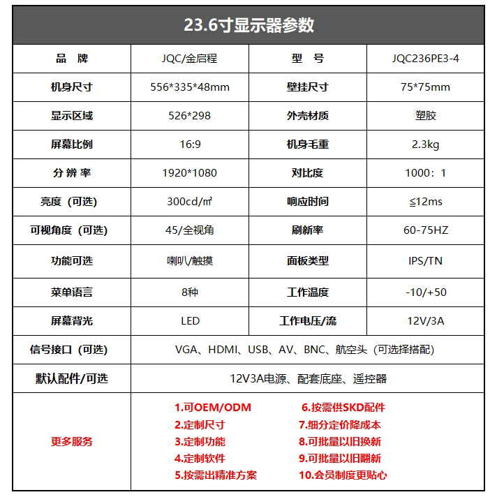 23.6寸白色医用航空头接口显示器